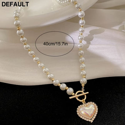 Faux Pearls Beads Necklace Heart Shape Pendant Lovely Neck Jewelry Perfect For Any Occasion KC Gold Sterling Silver
