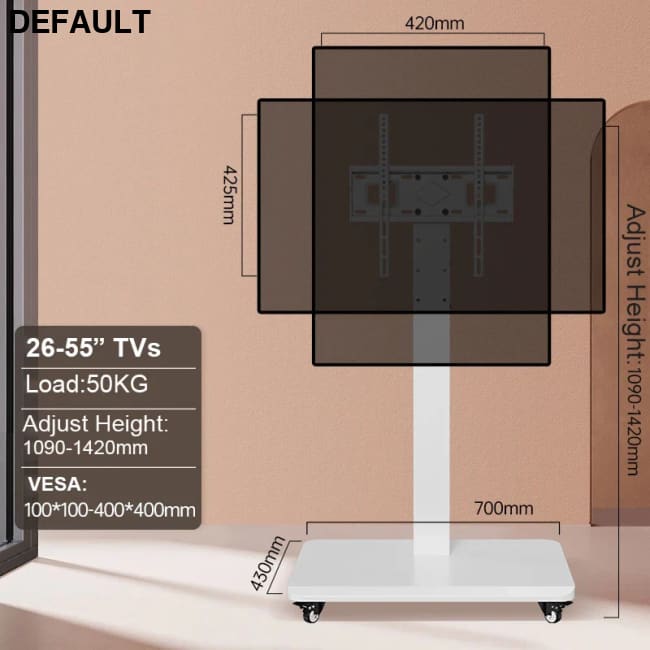 Floor TV Stand with Power Outlet Universal for 26-65 inch TVs up to 110 lbs Height Adjustable Swivel WHITE Home Stands
