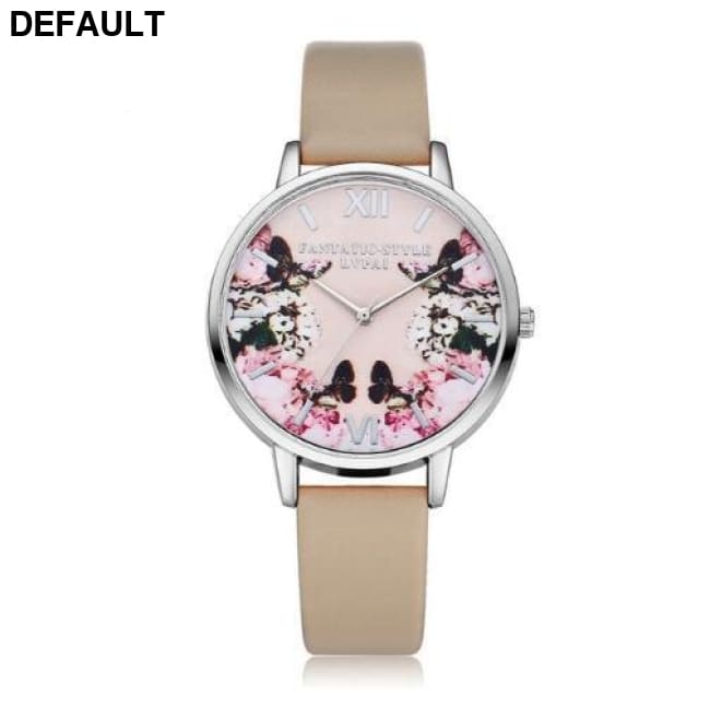 Flower Butterfly Ladies Bracelet Watch beige Women Watches