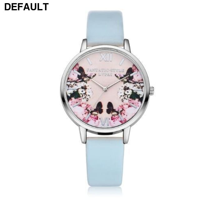 Flower Butterfly Ladies Bracelet Watch sky blue Women Watches