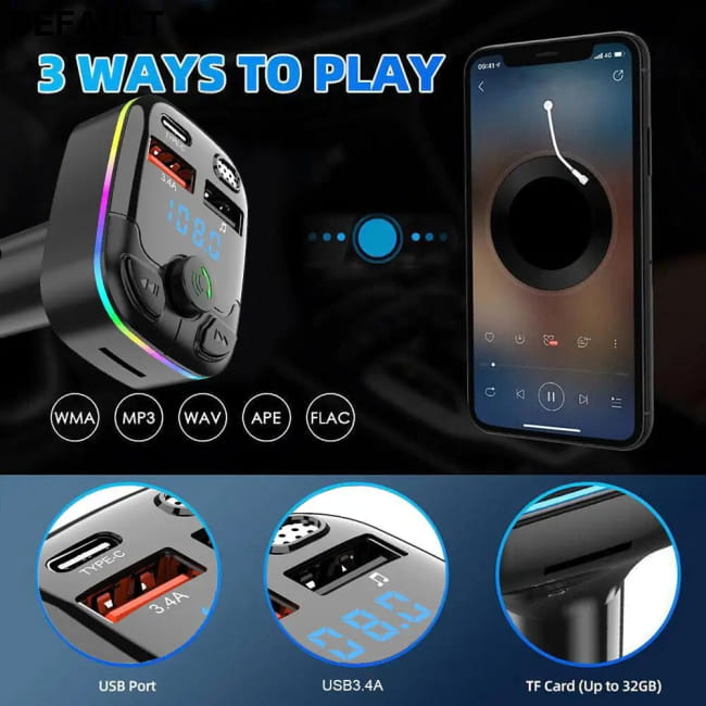 FM Transmitter PD Type-C Dual USB 3.1A Car Bluetooth 5.0 A Transmitters
