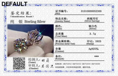Free Sent Certificate 100% 925 Sterling Silver Round Cut 2.0ct Zirconia Diamond Stud Earrings for Women Men Jewelry