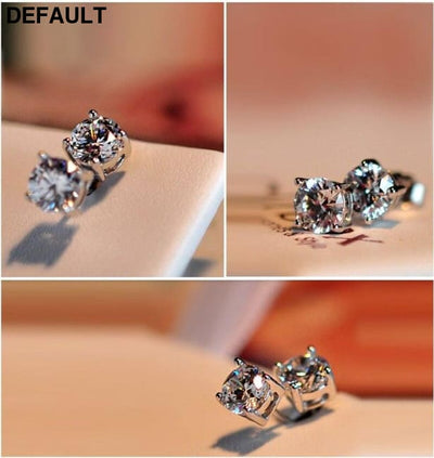 Free Sent Certificate 100% 925 Sterling Silver Round Cut 2.0ct Zirconia Diamond Stud Earrings for Women Men Jewelry