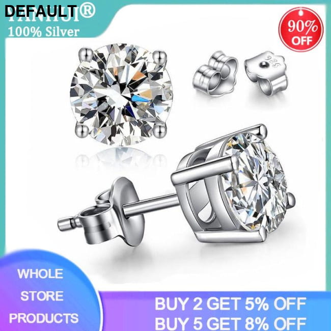 Free Sent Certificate 100% 925 Sterling Silver Round Cut Men Earrings