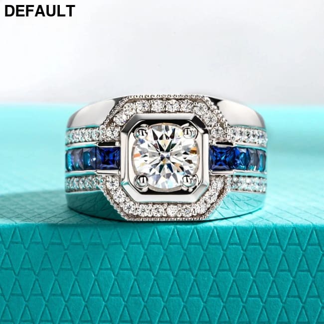 Gazing Jewelry1Carat D Color Moissanite Men’s Ring 925 Sterling Silver Gold Plated Retro and Luxurious Lab-Created