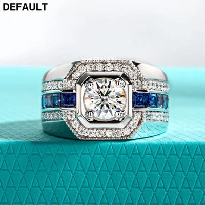 Gazing Jewelry1Carat D Color Moissanite Men’s Ring 925 Sterling Silver Gold Plated Retro and Luxurious Lab-Created
