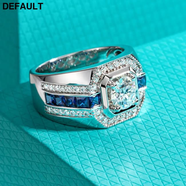 Gazing Jewelry1Carat D Color Moissanite Men’s Ring 925 Sterling Silver Gold Plated Retro and Luxurious Lab-Created