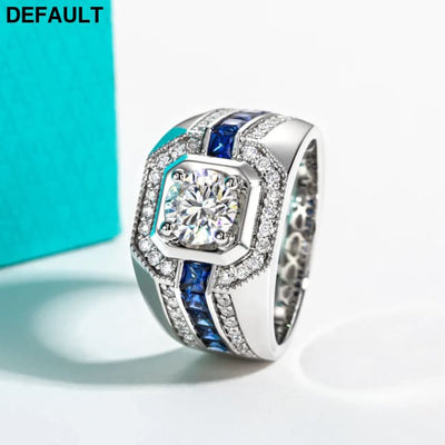 Gazing Jewelry1Carat D Color Moissanite Men’s Ring 925 Sterling Silver Gold Plated Retro and Luxurious Lab-Created
