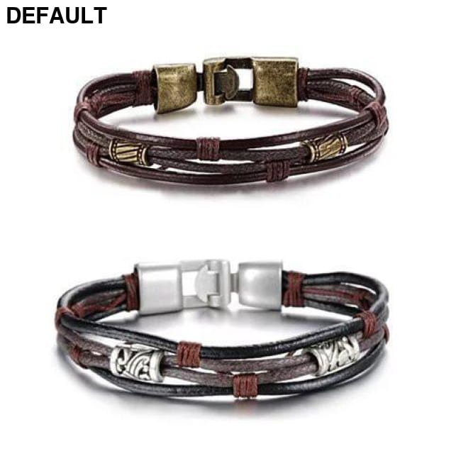 Gemini Twin Bracelets in Genuine Leather and Antique Metal Gold Tone Men