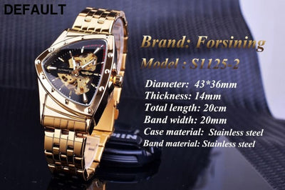 Gentleman’s Style Men’s Fashion Casual Skeleton Triangle Automatic Mechanical Watch Full Gold Color golden Men Quartz