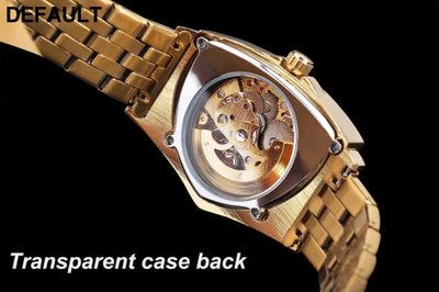 Gentleman’s Style Men’s Fashion Casual Skeleton Triangle Automatic Mechanical Watch Full Gold Color golden Men Quartz