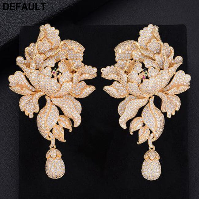 GODK 76mm Luxury Peony Flower Blossom Cubic Zirconia Women Gold Sterling Silver Earrings