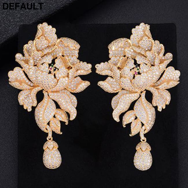 GODK 76mm Luxury Peony Flower Blossom Cubic Zirconia Women Statement Long Drop Earring Wedding Party Bridal Fringed