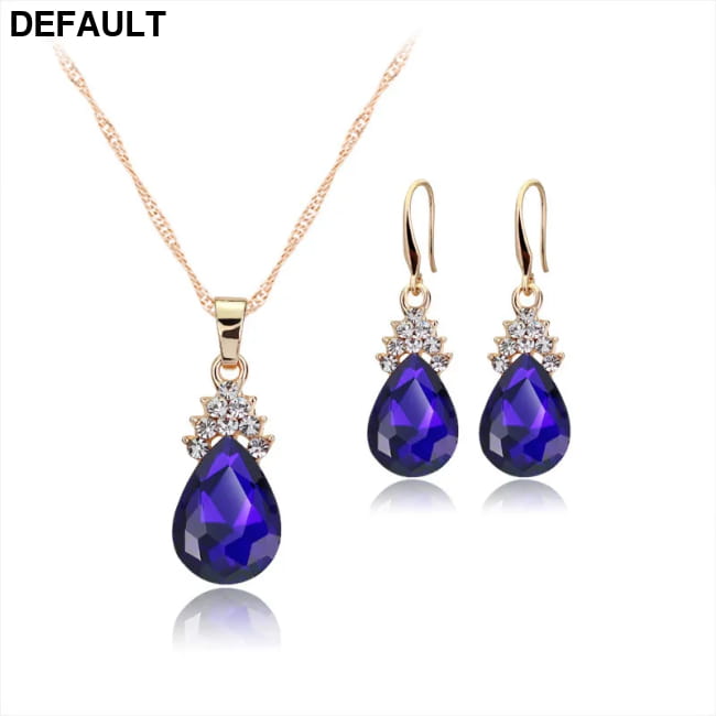 Gold Crystal Jewelry Sets Wedding Necklace and Earrings 3pcs Sterling Silver