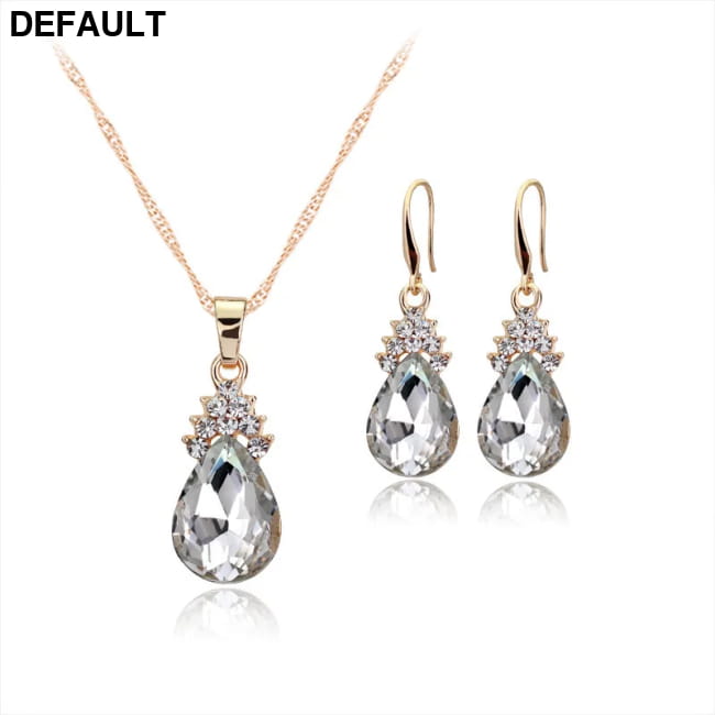 Gold Crystal Jewelry Sets Wedding Necklace and Earrings 3pcs Sterling Silver