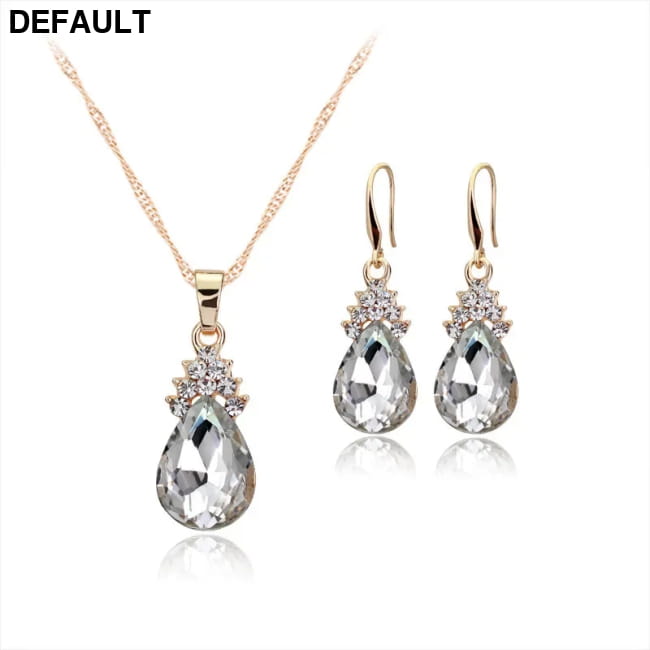 Gold Crystal Jewelry Sets Wedding Necklace and Earrings 3pcs white Sterling Silver