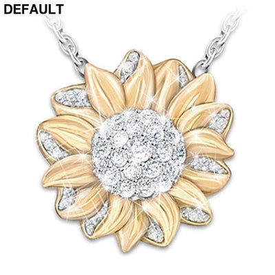 Golden Sun Flower Necklace with Diamonds Gold Sterling Silver Necklaces