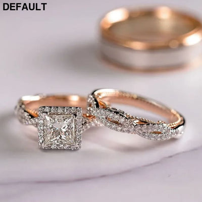 Gorgeous Women/Men Wedding Set Rings Mosaic AAAA CZ Two Tone Romantic Female Engagement Fashion Jewelry Top Quality