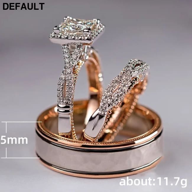 Gorgeous Women/Men Wedding Set Rings Mosaic AAAA CZ Two Tone Romantic Female Engagement Fashion Jewelry Top Quality