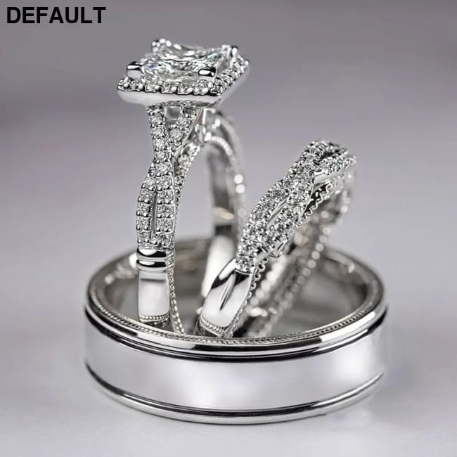 Gorgeous Women/Men Wedding Set Rings Mosaic AAAA CZ Two Tone Romantic Female Engagement Fashion Jewelry Top Quality