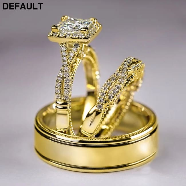 Gorgeous Women/Men Wedding Set Rings Mosaic AAAA CZ Two Tone Romantic Female Engagement Fashion Jewelry Top Quality