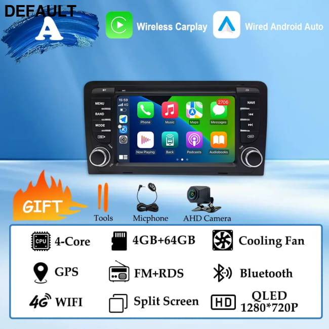 GPS Navigation 7 inch 4G Wifi Car Radio Android 16 for Audi (A) 64G AHD DVD Players Motor Vehicle A/V & In-Dash Systems
