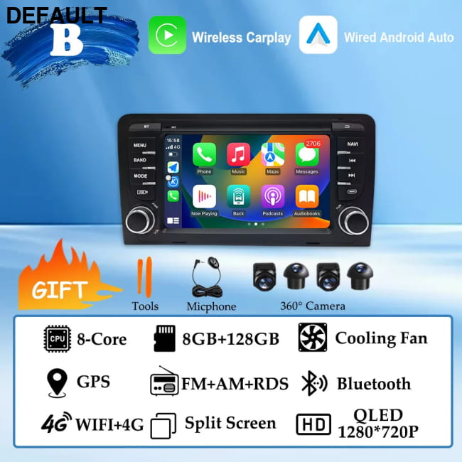 GPS Navigation 7 inch 4G Wifi Car Radio Android 16 for Audi (B) 8G 128G 360CAM DVD Players Motor Vehicle A/V & In-Dash