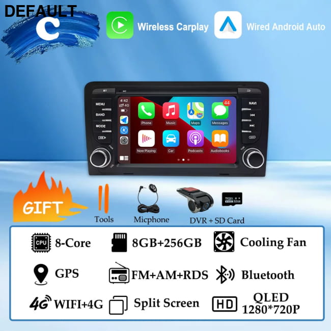 GPS Navigation 7 inch 4G Wifi Car Radio Android 16 for Audi (C) 8G 256G DVR DVD Players Motor Vehicle A/V & In-Dash