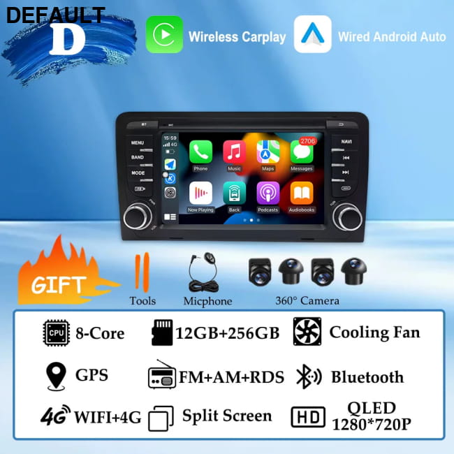GPS Navigation 7 inch 4G Wifi Car Radio Android 16 for Audi (D) 12G 256G 360CAM DVD Players Motor Vehicle A/V & In-Dash