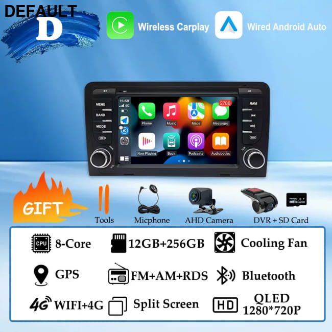 GPS Navigation 7 inch 4G Wifi Car Radio Android 16 for Audi (D) 12G 256G AHD DVR DVD Players Motor Vehicle A/V &