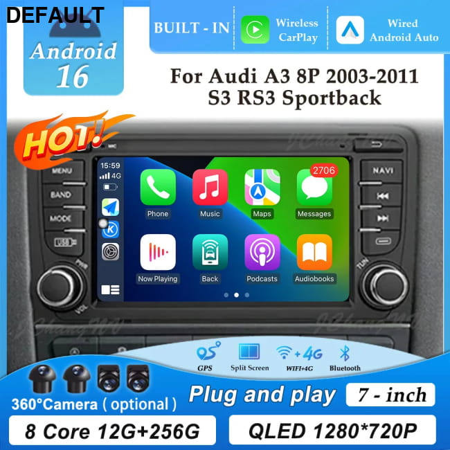 GPS Navigation 7 inch 4G Wifi Car Radio Android 16 for Audi DVD Players Motor Vehicle A/V & In-Dash Systems