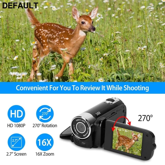 HD 1080P Digital Video Camcorder 2.7in 16X Zoom DV Camera 270° Rotation Rechargeable Kid w/Fill Light Selfie Camcorders