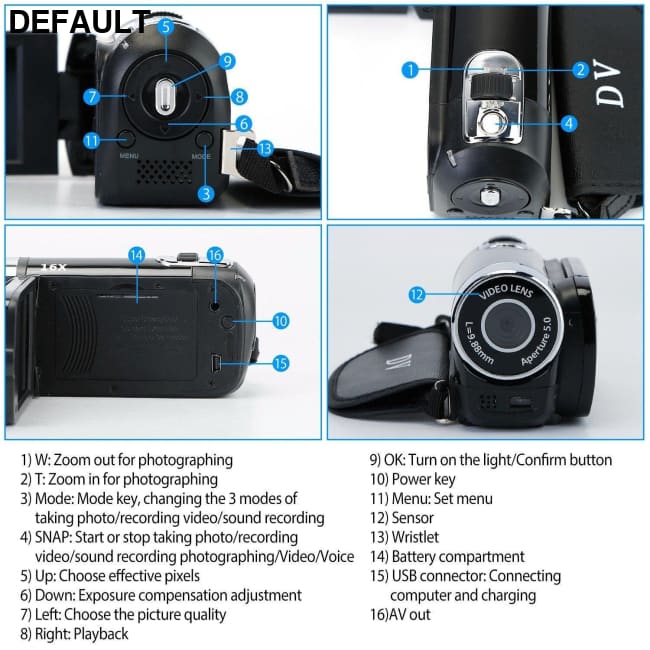 HD 1080P Digital Video Camcorder 2.7in 16X Zoom DV Camera 270° Rotation Rechargeable Kid w/Fill Light Selfie Camcorders