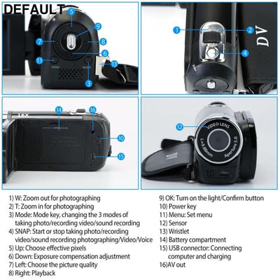 HD 1080P Digital Video Camcorder 2.7in 16X Zoom DV Camera 270° Rotation Rechargeable Kid w/Fill Light Selfie Camcorders