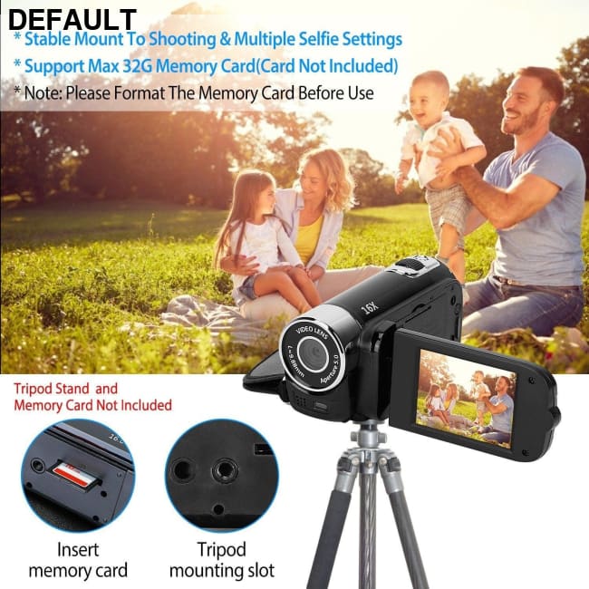 HD 1080P Digital Video Camcorder 2.7in 16X Zoom DV Camera 270° Rotation Rechargeable Kid w/Fill Light Selfie Camcorders