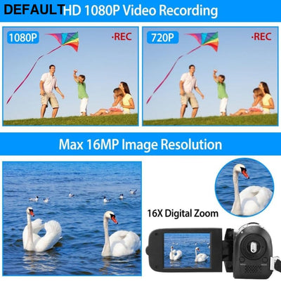 HD 1080P Digital Video Camcorder 2.7in 16X Zoom DV Camera 270° Rotation Rechargeable Kid w/Fill Light Selfie Camcorders