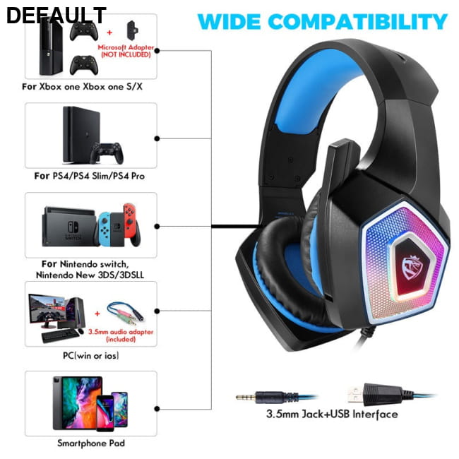 Head mounted gaming headphones colorful RGB wired computer Headsets