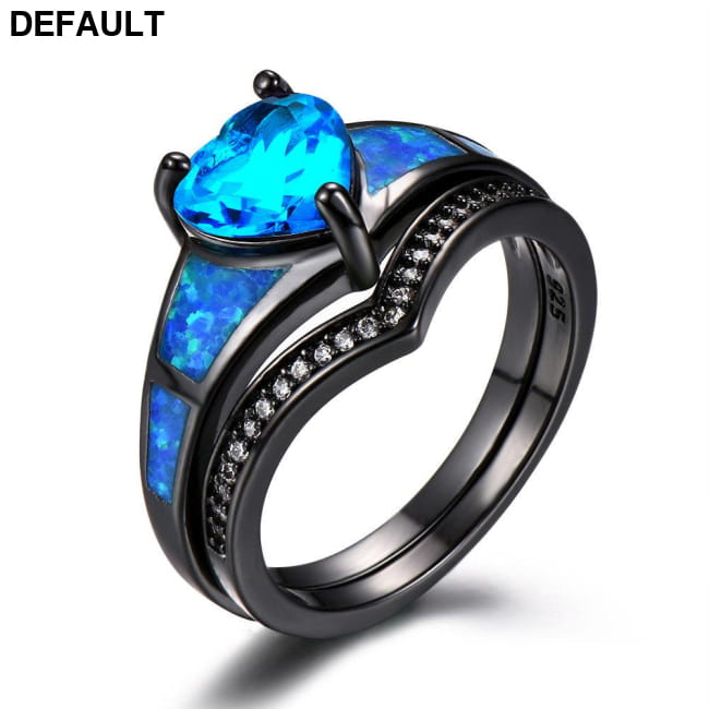 Heart Fire Opal Rings For Women Vintage Fashion Jewelry Blue / 5 Sterling Silver