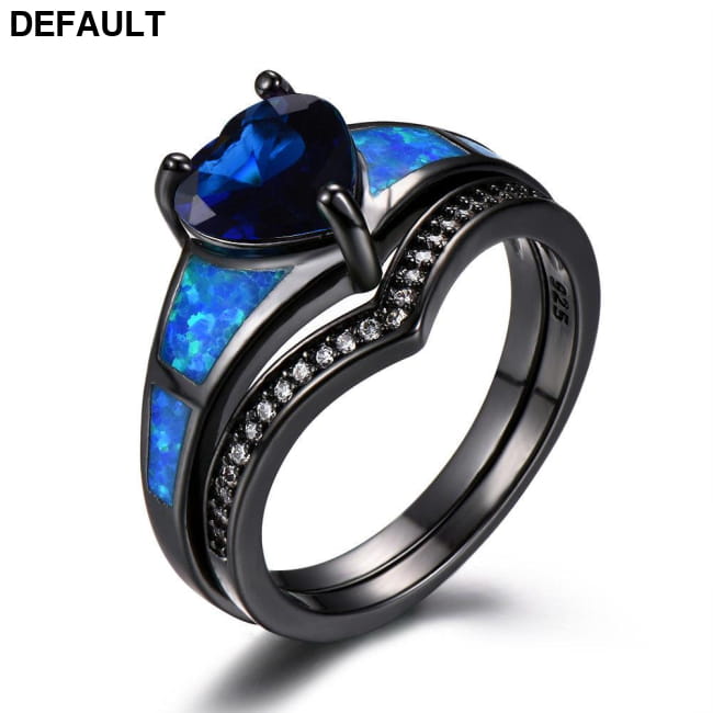 Heart Fire Opal Rings For Women Vintage Fashion Jewelry Dark Blue / 5 Sterling Silver