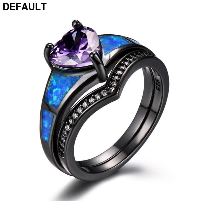Heart Fire Opal Rings For Women Vintage Fashion Jewelry Purple / 5 Sterling Silver