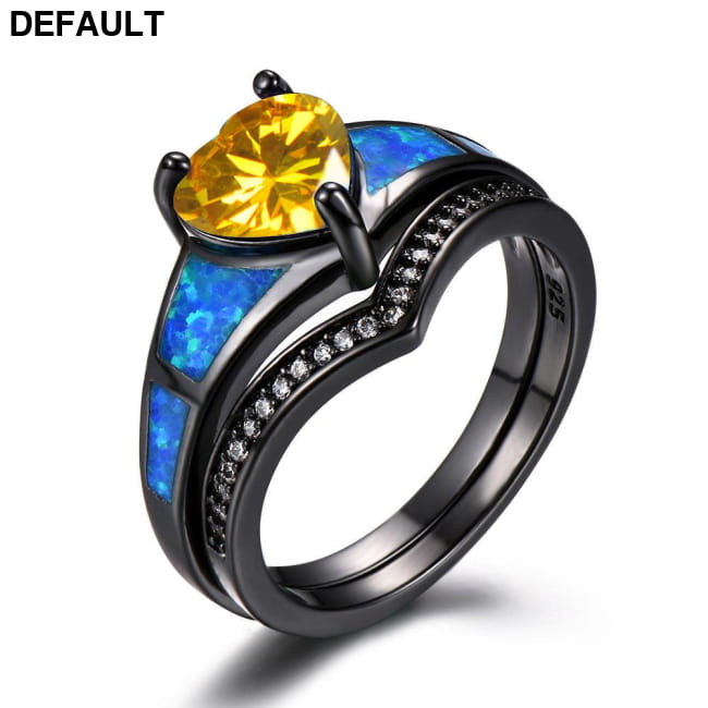 Heart Fire Opal Rings For Women Vintage Fashion Jewelry Yellow / 5 Sterling Silver