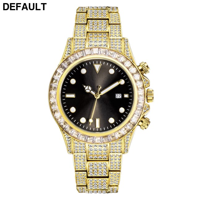 High-grade Diamond-encrusted Di Tone Full Diamond-green Disk Sun Pattern Luminous Quartz Watch Gold white Men Watches