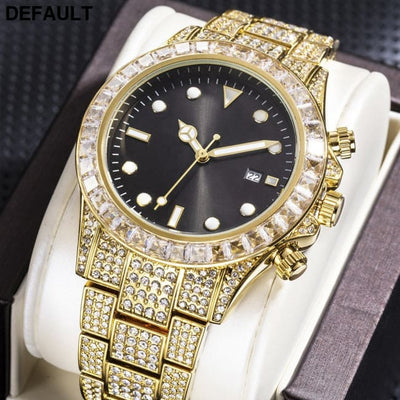 High-grade Diamond-encrusted Di Tone Full Diamond-green Disk Sun Pattern Luminous Quartz Watch Men Watches Best Selling