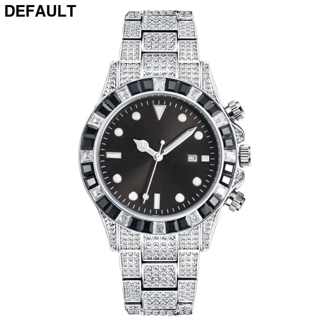High-grade Diamond-encrusted Di Tone Full Diamond-green Disk Sun Pattern Luminous Quartz Watch Silver black Men Watches