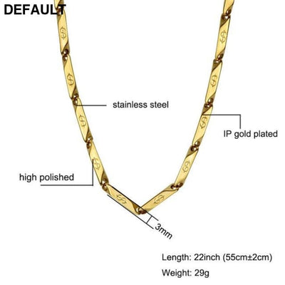 High Polished Gold Color Titanium Stainless Steel US Dollar Pattern Stick Aberdeen Chain Necklaces for Men Jewelry