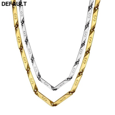 High Polished Gold Color Titanium Stainless Steel US Dollar Pattern Stick Aberdeen Chain Necklaces for Men Jewelry