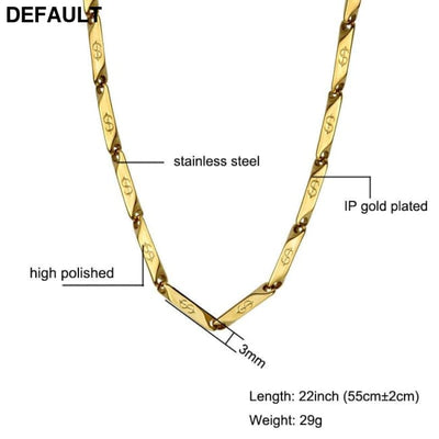 High Polished Gold Color Titanium Stainless Steel US Dollar Pattern Stick Aberdeen Chain Necklaces for Men Jewelry
