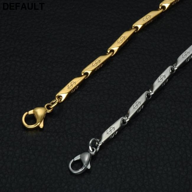 High Polished Gold Color Titanium Stainless Steel US Dollar Pattern Stick Aberdeen Chain Necklaces for Men Jewelry