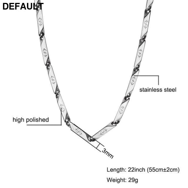 High Polished Gold Color Titanium Stainless Steel US Dollar Pattern Stick Aberdeen Chain Necklaces for Men Jewelry
