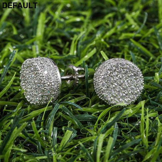 Hip HOP 1Pair Micro Full Paved Rhinestone Round Zircon CZ Men Earrings